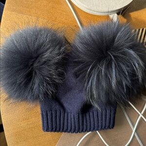 Maniere De Voir Kids Navy Pom-Pom Hat